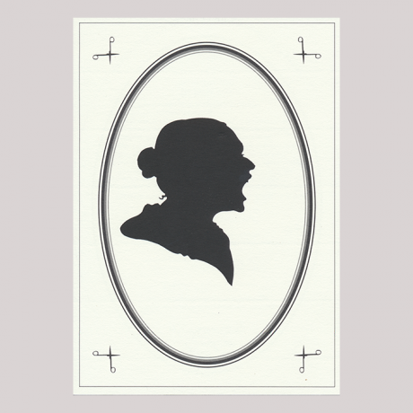 
        Front of silhouette, with woman looking right in frame, the woman looks as if she is screaming.
